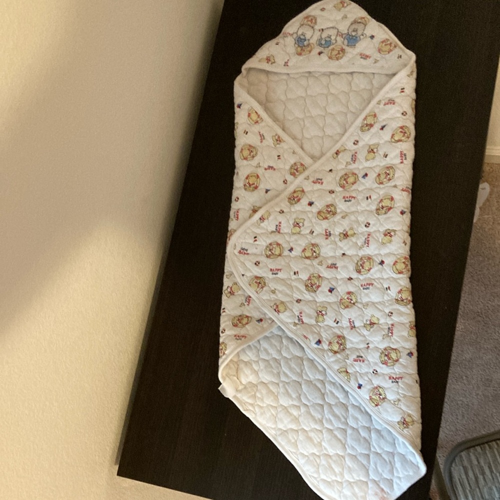 White Quilted Baby Swaddle with Woodland Creatures